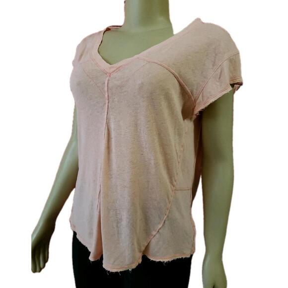 Free People Tops - We The Free People Sz XS Peach Linen Blend Cap Sleeve Raw Edge Women's Top NEW